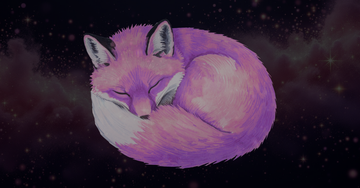 a purple sleeping fox.