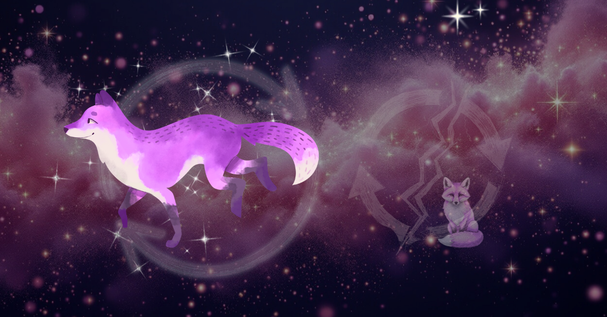 one fox runs happily in an intact loop while another fox fades away in a broken loop.